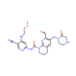 COCCNc1cc(NC(=O)N2CCCc3cc(CN4CCNCC4=O)c(C=O)nc32)ncc1C#N ZINC001772626588