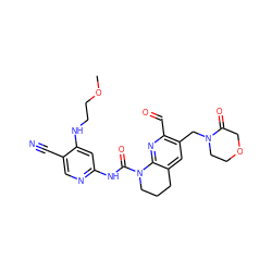 COCCNc1cc(NC(=O)N2CCCc3cc(CN4CCOCC4=O)c(C=O)nc32)ncc1C#N ZINC000575623810