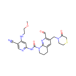 COCCNc1cc(NC(=O)N2CCCc3cc(CN4CCSCC4=O)c(C=O)nc32)ncc1C#N ZINC001772606119