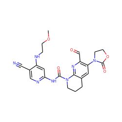 COCCNc1cc(NC(=O)N2CCCc3cc(N4CCOC4=O)c(C=O)nc32)ncc1C#N ZINC001772570431