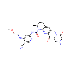 COCCNc1cc(NC(=O)N2c3nc(C=O)c(CN4CCN(C)CC4=O)cc3CC[C@@H]2C)ncc1C#N ZINC001772583027