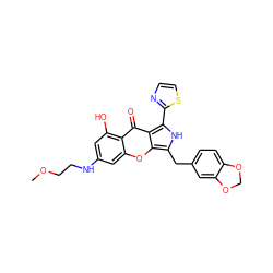 COCCNc1cc(O)c2c(=O)c3c(-c4nccs4)[nH]c(Cc4ccc5c(c4)OCO5)c3oc2c1 ZINC001772572860