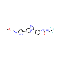 COCCNc1ccc(-c2ccn3c(-c4cccc(NC(=O)NCC(F)(F)F)c4)cnc3c2)nn1 ZINC000147013822