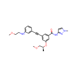 COCCNc1cccc(C#Cc2cc(O[C@@H](C)COC)cc(C(=O)Nc3ccn(C)n3)c2)c1 ZINC000473120418