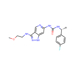 COCCNc1n[nH]c2cc(NC(=O)N[C@H](C)c3ccc(F)cc3)ncc12 ZINC001772637114