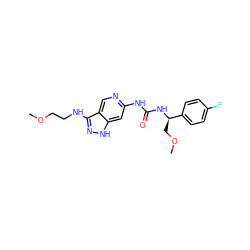 COCCNc1n[nH]c2cc(NC(=O)N[C@H](COC)c3ccc(F)cc3)ncc12 ZINC001772615859