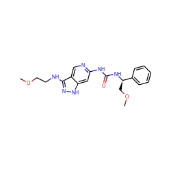 COCCNc1n[nH]c2cc(NC(=O)N[C@H](COC)c3ccccc3)ncc12 ZINC001772586741