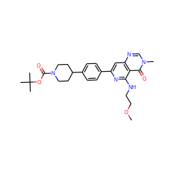 COCCNc1nc(-c2ccc(C3CCN(C(=O)OC(C)(C)C)CC3)cc2)cc2ncn(C)c(=O)c12 ZINC000115625356