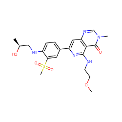 COCCNc1nc(-c2ccc(NC[C@H](C)O)c(S(C)(=O)=O)c2)cc2ncn(C)c(=O)c12 ZINC000115621900