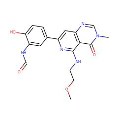 COCCNc1nc(-c2ccc(O)c(NC=O)c2)cc2ncn(C)c(=O)c12 ZINC000115622105