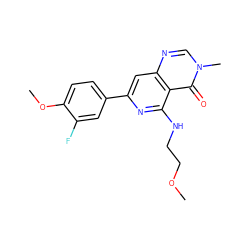 COCCNc1nc(-c2ccc(OC)c(F)c2)cc2ncn(C)c(=O)c12 ZINC000115626704