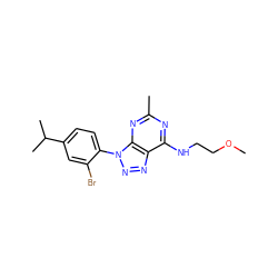 COCCNc1nc(C)nc2c1nnn2-c1ccc(C(C)C)cc1Br ZINC000013794741