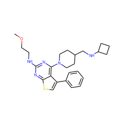 COCCNc1nc(N2CCC(CNC3CCC3)CC2)c2c(-c3ccccc3)csc2n1 ZINC000146445007