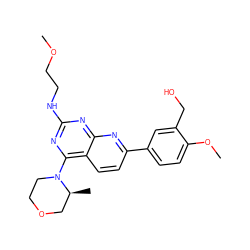 COCCNc1nc(N2CCOC[C@@H]2C)c2ccc(-c3ccc(OC)c(CO)c3)nc2n1 ZINC000138840628