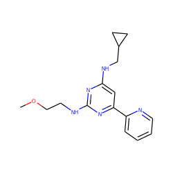 COCCNc1nc(NCC2CC2)cc(-c2ccccn2)n1 ZINC000299836188