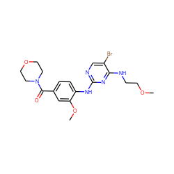 COCCNc1nc(Nc2ccc(C(=O)N3CCOCC3)cc2OC)ncc1Br ZINC000149063481