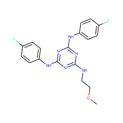 COCCNc1nc(Nc2ccc(F)cc2)nc(Nc2ccc(F)cc2)n1 ZINC001772569942