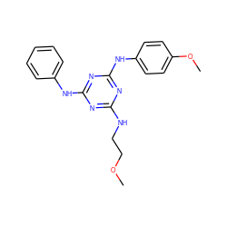 COCCNc1nc(Nc2ccccc2)nc(Nc2ccc(OC)cc2)n1 ZINC001772583144