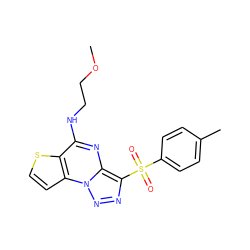 COCCNc1nc2c(S(=O)(=O)c3ccc(C)cc3)nnn2c2ccsc12 ZINC000004316134