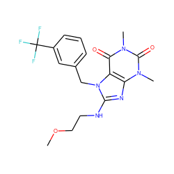 COCCNc1nc2c(c(=O)n(C)c(=O)n2C)n1Cc1cccc(C(F)(F)F)c1 ZINC000002345470