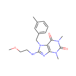 COCCNc1nc2c(c(=O)n(C)c(=O)n2C)n1Cc1cccc(C)c1 ZINC000004103638