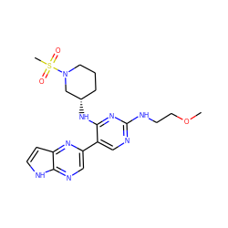 COCCNc1ncc(-c2cnc3[nH]ccc3n2)c(N[C@H]2CCCN(S(C)(=O)=O)C2)n1 ZINC000168471472