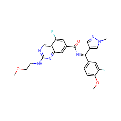 COCCNc1ncc2c(F)cc(C(=O)N[C@@H](c3ccc(OC)c(F)c3)c3cnn(C)c3)cc2n1 ZINC000205037222