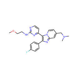 COCCNc1nccc(-c2c(-c3ccc(F)cc3)nc3cc(CN(C)C)ccn23)n1 ZINC000028963481