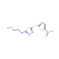 COCCNc1nnc(Sc2ncc([N+](=O)[O-])s2)s1 ZINC000045394539