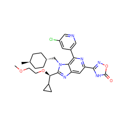 COCCO[C@@H](c1nc2cc(-c3noc(=O)[nH]3)nc(-c3cncc(Cl)c3)c2n1C[C@H]1CC[C@H](C)CC1)C1CC1 ZINC000261089864