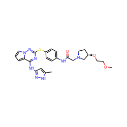 COCCO[C@@H]1CCN(CC(=O)Nc2ccc(Sc3nc(Nc4cc(C)[nH]n4)c4cccn4n3)cc2)C1 ZINC000095552167