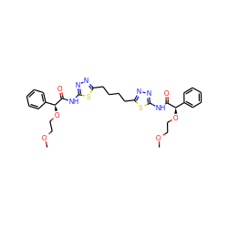 COCCO[C@H](C(=O)Nc1nnc(CCCCc2nnc(NC(=O)[C@H](OCCOC)c3ccccc3)s2)s1)c1ccccc1 ZINC000169697989