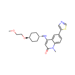 COCCO[C@H]1CC[C@H](Nc2cc(=O)n(C)c3ccc(-c4cncs4)cc23)CC1 ZINC000299852619