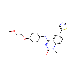 COCCO[C@H]1CC[C@H](Nc2nc(=O)n(C)c3ccc(-c4cncs4)cc23)CC1 ZINC000299852475