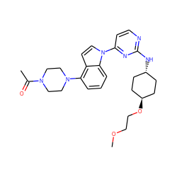 COCCO[C@H]1CC[C@H](Nc2nccc(-n3ccc4c(N5CCN(C(C)=O)CC5)cccc43)n2)CC1 ZINC000261121931