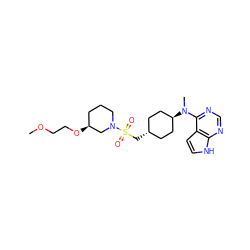 COCCO[C@H]1CCCN(S(=O)(=O)C[C@H]2CC[C@H](N(C)c3ncnc4[nH]ccc34)CC2)C1 ZINC000261141087