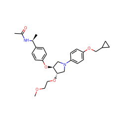 COCCO[C@H]1CN(c2ccc(OCC3CC3)cc2)C[C@@H]1Oc1ccc([C@H](C)NC(C)=O)cc1 ZINC001772613877