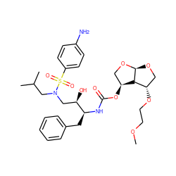 COCCO[C@H]1CO[C@@H]2OC[C@H](OC(=O)N[C@@H](Cc3ccccc3)[C@H](O)CN(CC(C)C)S(=O)(=O)c3ccc(N)cc3)[C@H]12 ZINC000084713238