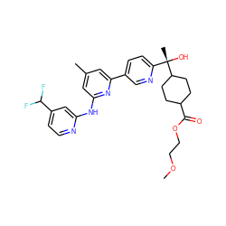 COCCOC(=O)C1CCC([C@@](C)(O)c2ccc(-c3cc(C)cc(Nc4cc(C(F)F)ccn4)n3)cn2)CC1 ZINC000205910159