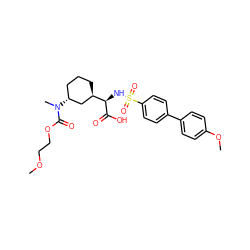 COCCOC(=O)N(C)[C@@H]1CCC[C@@H]([C@@H](NS(=O)(=O)c2ccc(-c3ccc(OC)cc3)cc2)C(=O)O)C1 ZINC000029567483