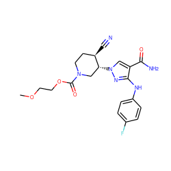 COCCOC(=O)N1CC[C@@H](C#N)[C@H](n2cc(C(N)=O)c(Nc3ccc(F)cc3)n2)C1 ZINC000221256789