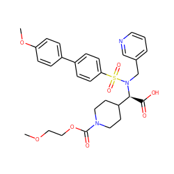 COCCOC(=O)N1CCC([C@H](C(=O)O)N(Cc2cccnc2)S(=O)(=O)c2ccc(-c3ccc(OC)cc3)cc2)CC1 ZINC000028975494