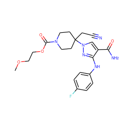 COCCOC(=O)N1CCC(CC#N)(n2cc(C(N)=O)c(Nc3ccc(F)cc3)n2)CC1 ZINC000219273528