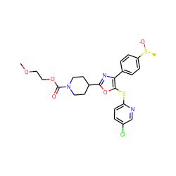 COCCOC(=O)N1CCC(c2nc(-c3ccc([S@+](C)[O-])cc3)c(Sc3ccc(Cl)cn3)o2)CC1 ZINC000199814094