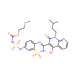 COCCOC(=O)NS(=O)(=O)Nc1ccc2c(c1)S(=O)(=O)NC(c1c(O)c3cccnc3n(CCC(C)C)c1=O)=N2 ZINC000101043790