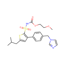 COCCOC(=O)NS(=O)(=O)c1sc(CC(C)C)cc1-c1ccc(Cn2ccnc2)cc1 ZINC000036176298