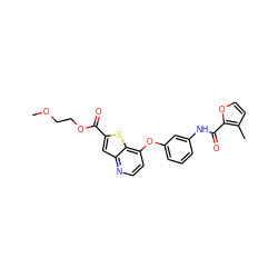 COCCOC(=O)c1cc2nccc(Oc3cccc(NC(=O)c4occc4C)c3)c2s1 ZINC000219987919