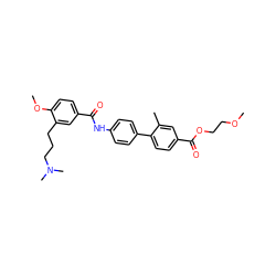 COCCOC(=O)c1ccc(-c2ccc(NC(=O)c3ccc(OC)c(CCCN(C)C)c3)cc2)c(C)c1 ZINC000013737810