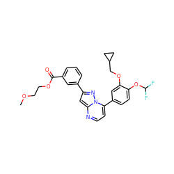 COCCOC(=O)c1cccc(-c2cc3nccc(-c4ccc(OC(F)F)c(OCC5CC5)c4)n3n2)c1 ZINC000045364653