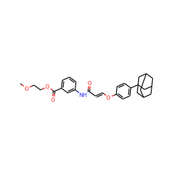 COCCOC(=O)c1cccc(NC(=O)/C=C/Oc2ccc(C34CC5CC(CC(C5)C3)C4)cc2)c1 ZINC000095573316